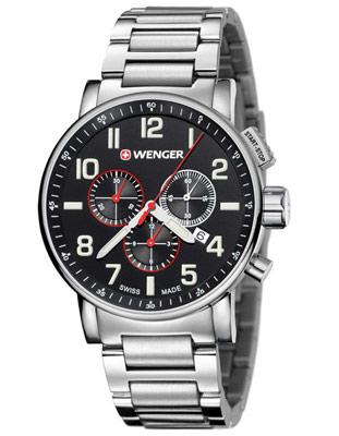 Wenger Mens Attitude Chronograph - Black Dial - Stainless Steel Case & Bracelet - 01.0343.105