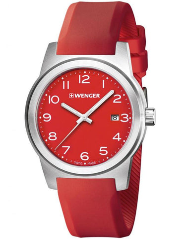 Wenger Mens Field Color Watch - Red Dial & Strap - Stainless - Date - 100m - 01.0441.142