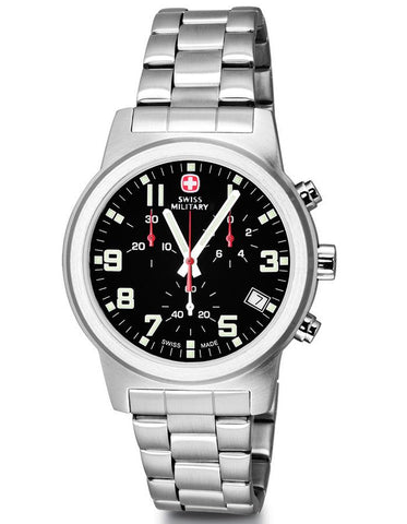 Wenger Mens Field Classic Chrono Watch - Stainless Steel - Black Dial - Bracelet - 01.0443.304