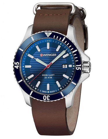 Wenger Sea Force Mens Dive Watch - Blue Dial & Brown Leather Strap - 200m - Date - 01.0641.121_adcb5b2f-6cc1-439d-bfad-1026f803ab08