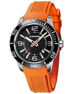 Wenger Mens Roadster - Orange Silicone Strap - Black Dial - Date - 100m - 01.0851.114