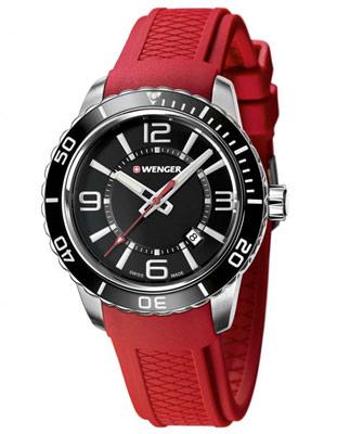 Wenger Mens Roadster - Red Silicone Strap - Black Dial - Date - 100m - 01.0851.116