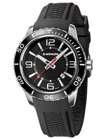 Wenger Mens Roadster - Black Silicone Strap - Black Dial - Date - 100m - 01.0851.117