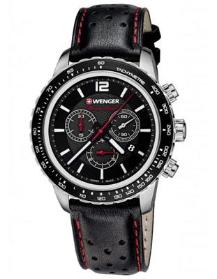 Wenger Mens Roadster Black Night Chronograph - Black Dial & Leather Strap - 01.0853.105