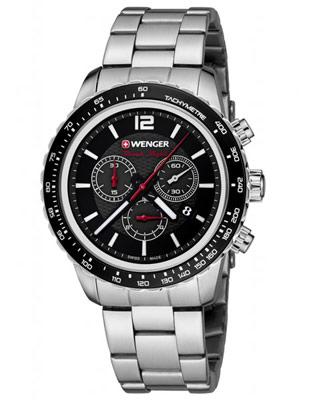 Wenger Mens Roadster Black Night Chronograph - Black Dial - Stainless Bracelet - 01.0853.107