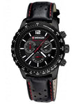 Wenger Mens Roadster Black Night Chronograph - Black PVD - Black Leather Strap - 01.0853.108