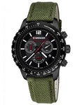 Wenger Mens Roadster Black Night Chronograph - Black PVD - Green Nylon Strap - 01.0853.110