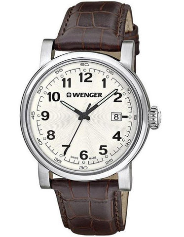 Wenger Mens Urban Classic Watch - Silver-Tone Dial - Brown Leather - Date -100m - 01.1041.114_06dee2e9-8908-4e63-8d82-2d7a5f915bd0