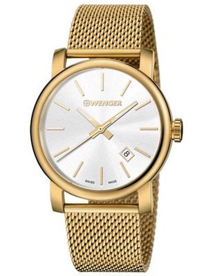 Wenger Mens Urban Vintage Date Watch - White Dial - Gold-Tone - Mesh Bracelet - 01.1041.120_a5e05a55-6467-4867-a441-eddbcb968d38