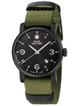 Wenger Mens Urban Classic Watch - Black Metal - Black Dial - Green Nylon Strap - 01.1041.330