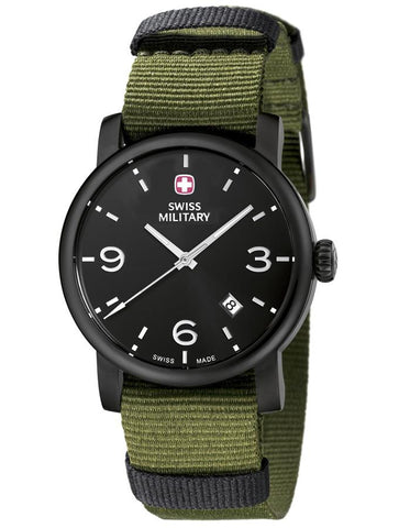 Wenger Mens Urban Classic Watch - Black Metal - Black Dial - Green Nylon Strap - 01.1041.330