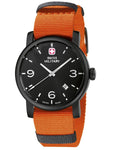 Wenger Mens Urban Classic Watch - Black Metal - Black Dial - Orange Nylon Strap - 01.1041.331