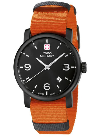 Wenger Mens Urban Classic Watch - Black Metal - Black Dial - Orange Nylon Strap - 01.1041.331