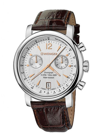 Wenger Mens Urban Vintage Chronograph - Silver-Tone Dial - Leather Strap - Date - 01.1043.110_9f62fab3-6e62-48a2-9084-2e140e68045d