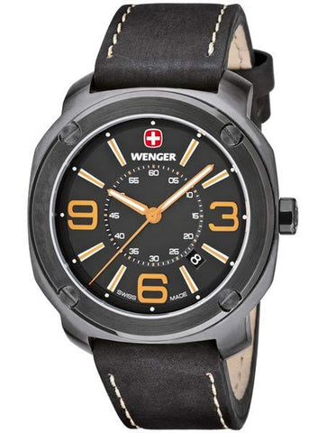 Wenger Mens Escort Series - Gunmetal PVD-Coated - Black & Caramel - Leather - 01.1051.106