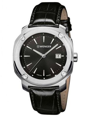 Wenger Mens Edge Index - Stainless Steel - Black Dial - Date - Black Leather - 01.1141.110