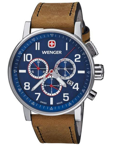 Wenger Mens Attitude Chronograph - Blue Dial - Tan Leather Strap - 100M WR - 01.1243.101_74f364d0-59a4-435a-a765-4e495c544ea0