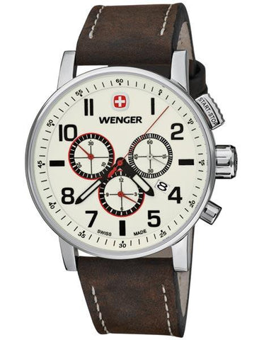 Wenger Mens Attitude Chrono - Luminous Dial - Brown Leather Strap - 100M WR - 01.1243.105_c62ddd4e-612d-48cd-8e18-978dbc704228