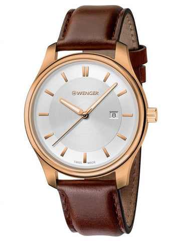 Wenger Mens City Classic - Gold-Tone - Silver-Tone Dial - Brown Strap - Date - 01.1421.102_6394fcc4-75a0-4173-8f9f-3cc7590d60c4