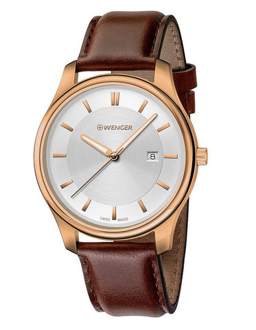 Wenger Mens City Classic - Rose Gold-Tone - Strap - Two-Tone Dial - Date - 01.1441.107