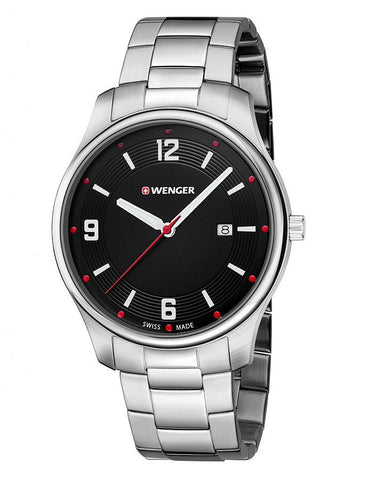 Wenger Mens City Active - Stainless - Bracelet - Black Dial - Red Accents - Date - 01.1441.110_307a5de6-febd-4585-8869-a0735bdc5117