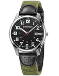 Wenger Mens City Active Watch - Black Dial - Green Fabric Strap - Date - 30m - 01.1441.113