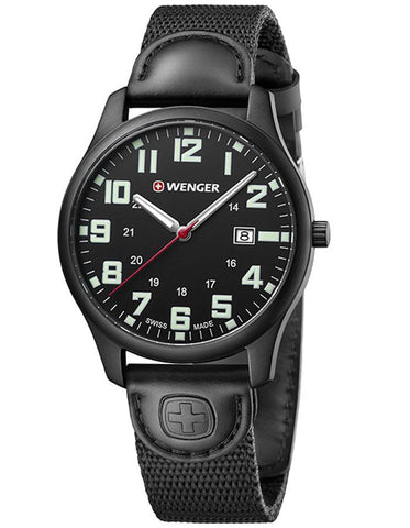 Wenger Mens City Active Watch - Black Case & Dial - Fabric Strap - Date - 30m - 01.1441.114