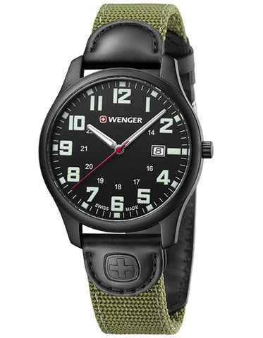 Wenger Mens City Active Watch - Black Case & Dial - Green Fabric Strap - Date - 01.1441.115_64ea4bb9-d626-43b7-a85f-cf0eebaac820