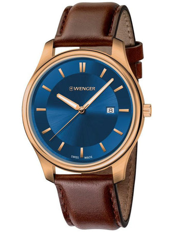 Wenger Mens City Classic Watch - Blue Dial - Rose Gold-Tone- Brown Strap - Date - 01.1441.119_30506ebe-1782-4583-8b08-a9ca88d3612d