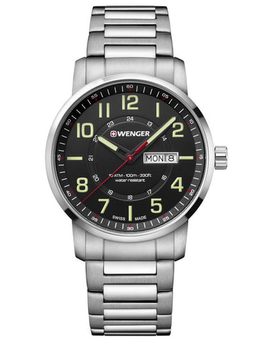 Wenger Mens Attitude Stainless Steel Military Time - Bracelet - Day/Date Window - 01.1541.102