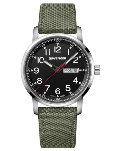 Wenger Mens Attitude Heritage Watch - Green Layered Strap - Day/Date Window - 01.1541.109