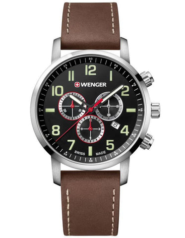 Wenger Mens Attitude Chronograph - Black Dial - Brown Strap - Date - 100m - 01.1543.103_b5117fe9-f3c6-4ea3-ba5e-75356b524183