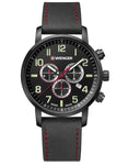 Wenger Mens Attitude Chronograph - Black PVD Case -Red Accents - Date Window - 01.1543.104