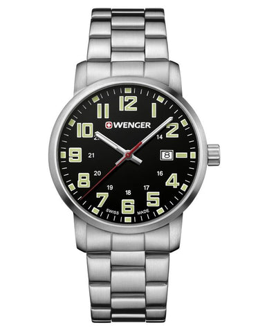 Wenger Mens Avenue Military Time Watch - Stainless Steel Bracelet & Case - Date - 01.1641.111