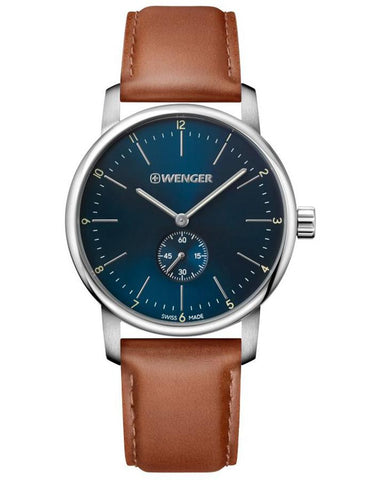 Wenger Mens Urban Classic Watch - Stainless - Blue Dial - Brown Strap - 100m - 01.1741.103_28948bf3-14ce-46a8-a62c-54b1c9cce382