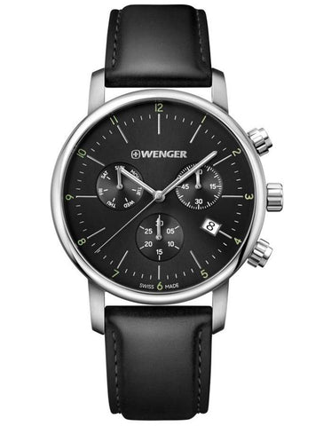 Wenger Mens Urban Classic Chronograph - Black Dial - Leather Strap - Date - 100m - 01.1743.102_cdac46ea-bb58-4275-97c5-cd46ffd390a3