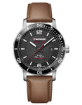 Wenger Mens Roadster Black Night Watch - Stainless Steel - Brown Leather Strap - 01.1841.105