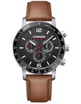 Wenger Mens Roadster Black Night Chronograph- Brown Leather Strap - Date Window - 01.1843.104