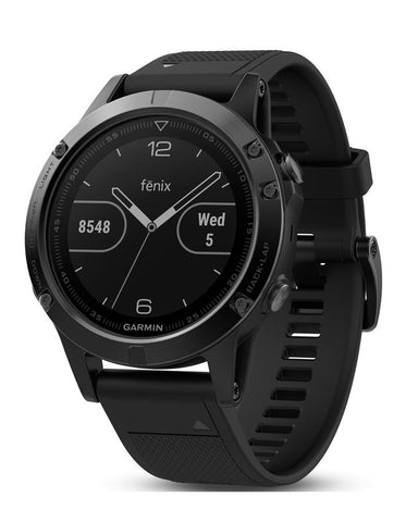 Garmin Fenix 5 Sapphire Multisport Watch - Black - Black Silicone Band - Wi-Fi - 010-01688-10