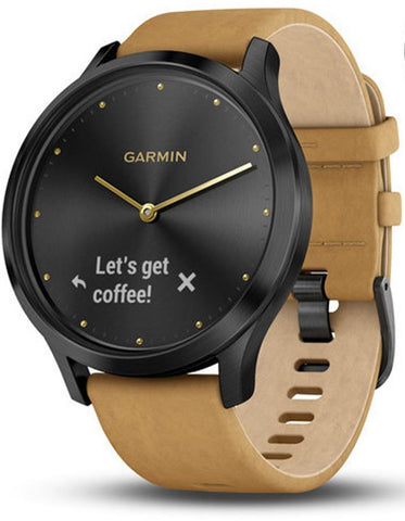 Garmin Vivomove HR Hybrid Smartwatch - Onyx Black - Tan Suede Strap -Extra Strap - 010-01850-10