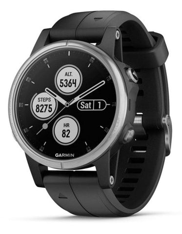 Garmin Fenix 5S Plus Multisport Watch - Stainless Steel - Black Band - Bluetooth - 010-01987-20