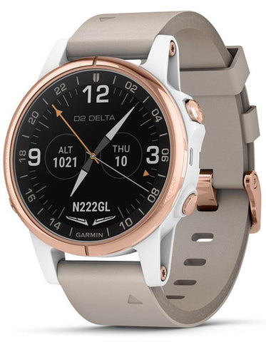 Garmin D2 Delta S Aviator Watch - White & Rose Gold-Tone - Beige Leather Strap - 010-01987-30