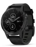 Garmin Fenix 5 Plus Sapphire Multisport Watch - Black Case - Black Leather- 47mm - 010-01988-06