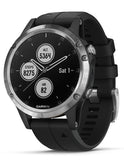 Garmin Fenix 5 Plus Multisport Watch - Stainless Steel - Black Band - Bluetooth - 010-01988-10