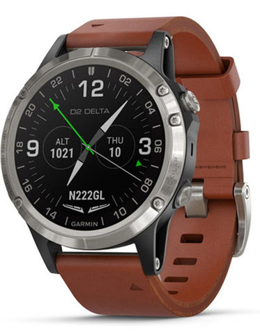 Garmin D2 Delta Aviator Watch - Titanium Bezel - Brown Leather Strap - 010-01988-30