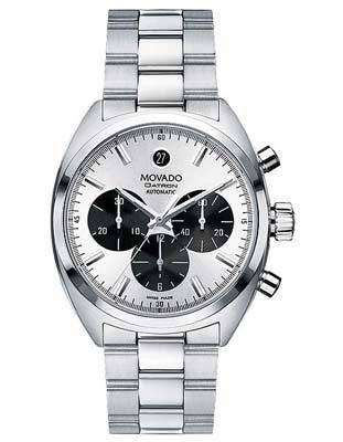 Movado Mens Datron Automatic Chronograph - Silver and Black - Stainless Bracelet - 0606365