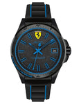 Scuderia Ferrari Pilota - Black IP Case - Blue Accents - Black Silicone - Date - 0830423