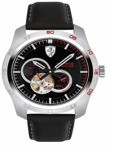 Scuderia Ferrari Automatic Primato Watch - Stainless Steel - Black Leather Strap - 0830442