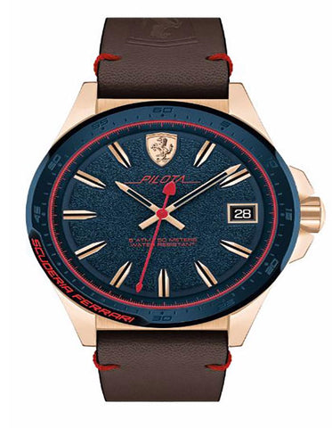 Scuderia Ferrari Pilota Watch -Rose Gold Tone - Date - Brown Leather Strap - 0830461_0824c2fd-5798-4385-8c9c-4f81b9742cc5