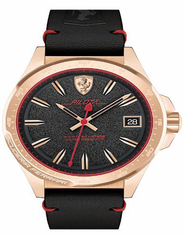 Scuderia Ferrari Pilota Watch -Rose Gold Tone - Date - Black Leather Strap - 0830462_8475b8da-fb53-4dba-95d7-260ab8cbdaf4